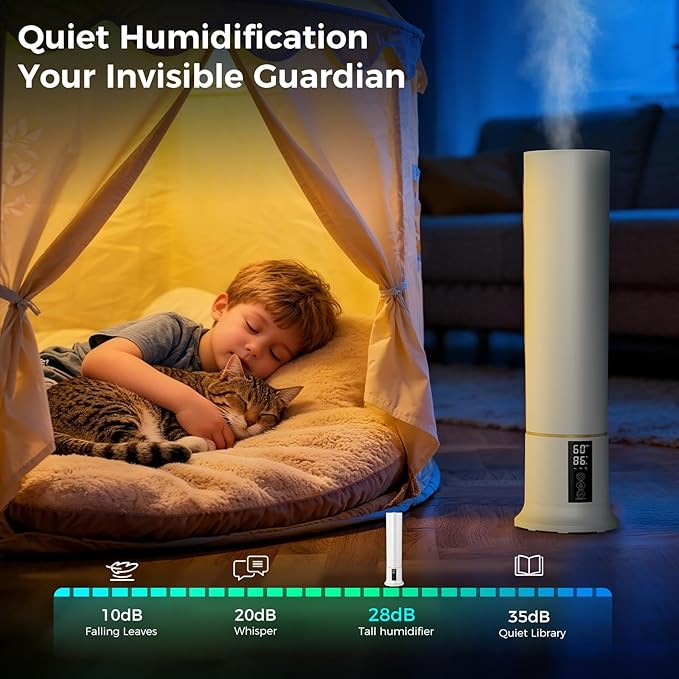 Humidifier Large Room,2.4Gal Cool Mist Humidifiers for Bedroom 9L High Capacity 24dB Quiet Air Humificador fit Removable Water Tank 360° Adjustable, Top Fill & Easy Clean with Remote Control （White） - Image 4