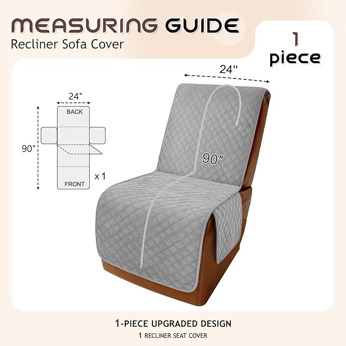 Arfntevss Waterproof Recliner Sectional Couch Covers for Reclining Sectional L Shape Sofa Cover Non Slip Washable Recliner L Shaped Slipcover Dog Additional Seat Protector (1 Seat Cover, Dove Gray) - Image 5