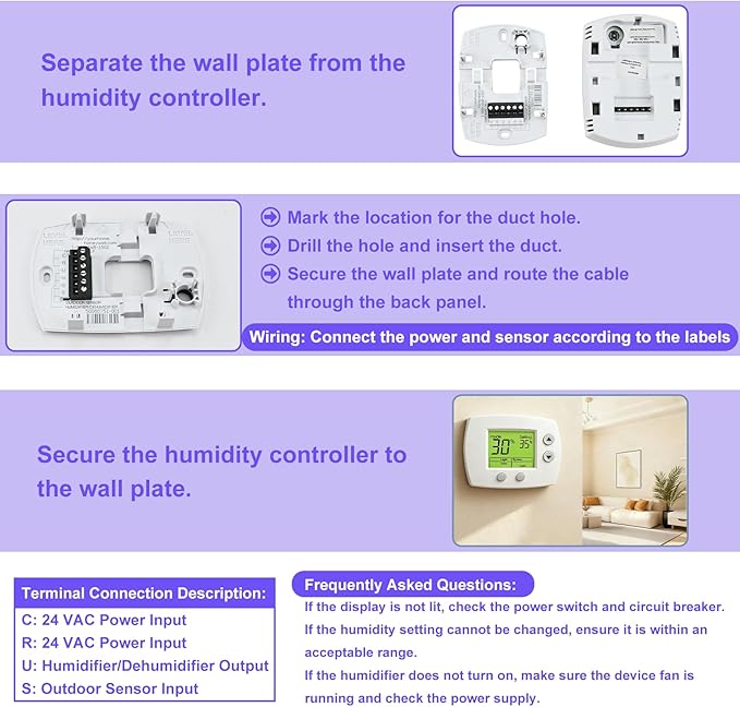 H6062A1000 Digital Humidistat/Dehumidistat Compatible with Honeywell H6062A1000 HumidiPro, OEM Upgrade H6062A1000/U Digital Humidistat, Smart LCD Display Humidity Control for Home and Indoor. -2 Year - Image 4