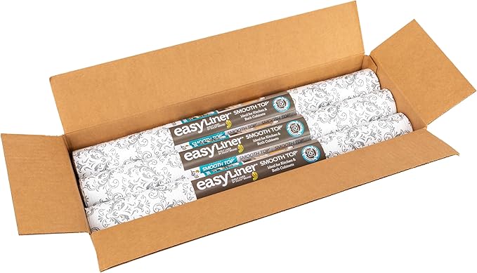 Smooth Top EasyLiner for Cabinets & Drawers - Easy to Install & Cut to Fit - Shelf Paper & Drawer Liner Non Adhesive - Non Slip Shelf Liner - 20in. x 6ft. - 6 Roll Project Pack - Gray Damask - Image 3
