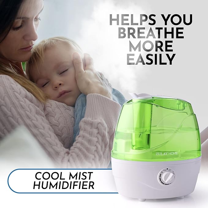 Zulay Home Cool Mist Humidifiers For Bedroom (2.2L Water Tank) - Quiet Ultrasonic Humidifiers For Large Room with Auto Shutoff Feature - Air Humidifier For Plants, Nursery, Kids Room (Green) - Image 2