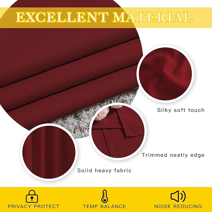 NICETOWN Glass Door Curtains for Window, Wide Thermal Curtain Panels, Sliding Door Drapes, Extra Wide Curtains (Burgundy Red, 80 inches Wide x 84 inches Long) - Image 5