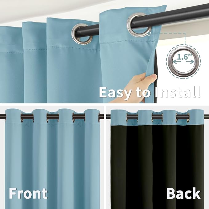 BGment Thermal Insulated 100% Blackout Curtains for Bedroom with Black Liner, Double Layer Full Room Darkening Noise Reducing Grommet Curtain (42 x 84 Inch, Greyish Blue, 2 Panels) - Image 6