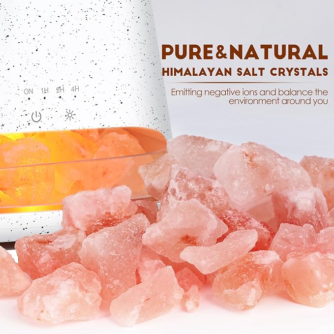 SALKING 2-in-1 Himalayan Salt Lamp & Ultrasonic Essential Oil Diffuser, Aromatherapy Diffuser Cool Mist Humidifier, Salt Therapy Lamp, 100% Pure Himalayan Salt, Ambient Glow, 150ml (Off-White) - Image 2