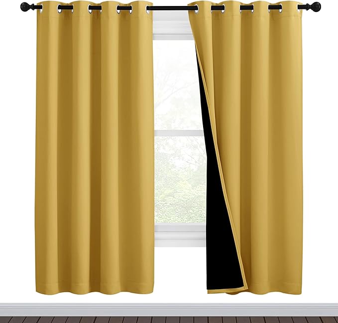 NICETOWN Bright Yellow Full Shade Curtain Panels, Pair of Thermal Insulated & Energy Efficiency Blackout Drapes for Living Room Windows, Lined Silky Performance Window Dressing (46" Wide x 72" Long) by NICETOWN