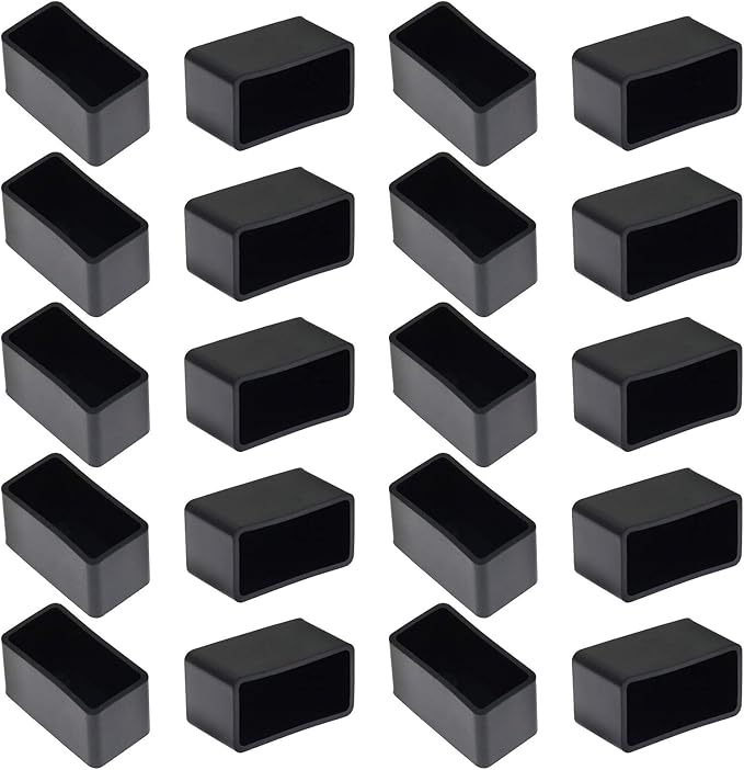 20Pcs Rectangle Rubber Furniture Leg Caps (3/4" x 1-1/2"), Vinyl Flexible Chair Leg Floor Protectors for Patio Indoor Chair Table Bed, 19 x 39mm by Bonsicoky