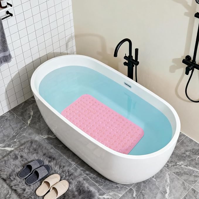 Anti-Slip Bathtub Shower mat, 27.5×14.5（Approximately 70×37cm） inch Soft Oversized Machine Washable Non-Slip Bathtub mat with Drainage Holes, Bathroom Floor Suction Cup.（1-Clear Pink） - Image 4