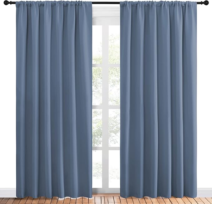 NICETOWN Living Room Curtains, Blackout Curtain Panels, Window Treatment Energy Saving Thermal Insulated Solid Rod Pocket Blackout Drapes/Draperies (Stone Blue, 1 Pair, 70 by 84-inch) - Image 2