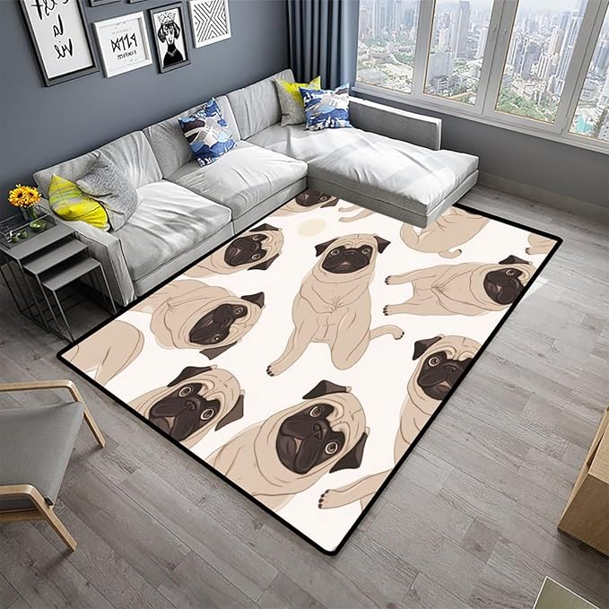 Runner Rug Cartoon Pug Dog - Design Printing, Non-Slip Area Rugs, Fade Resistant, Flame Resistant, Quick Dry, Stain Resistant, Waterproof Floor Carpet for Living Room Bedroom, 48 x 72 Inch - Image 2