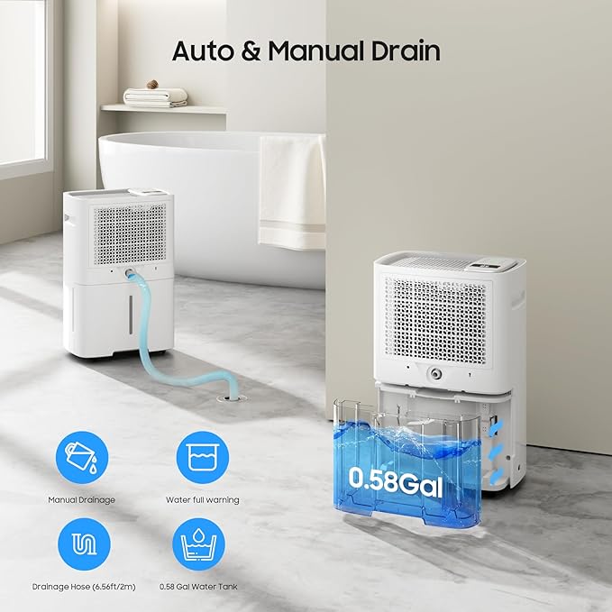 4500 Sq.Ft Energy Star Dehumidifier for Basement, ANDTE 52 Pints Home Dehumidifiers with Drain Hose & Tank for Large Room,Bathroom, Smart Humidity Control, Touch Control Panel, Auto Defrost - Image 7