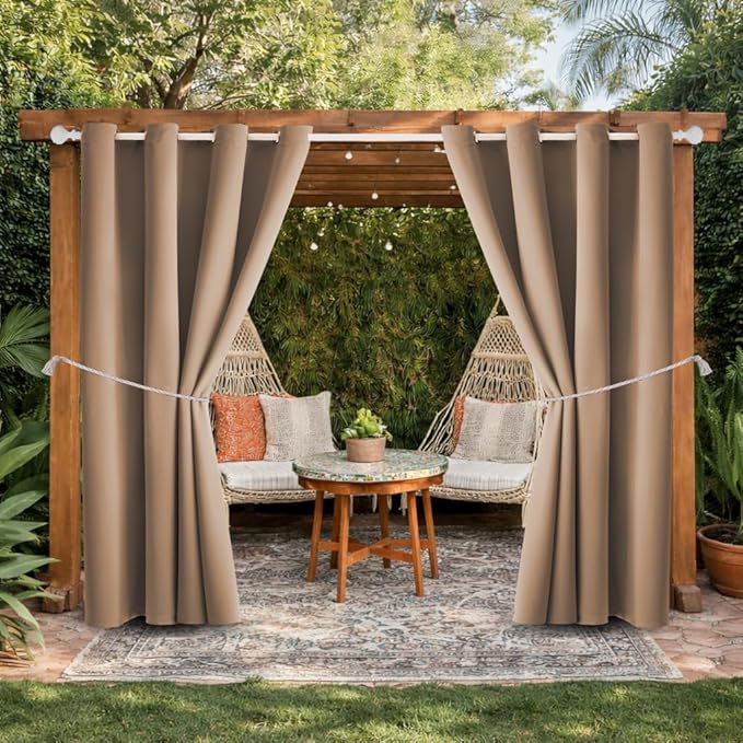 Waterproof Outdoor Curtain W52 x L84 - Grommet Top Sunlight Blocking Window Treatment Drapes Blackout Curtains for Home Bedroom Living Room Outdoor Patio Porch Pergola (Camel Brown, 2 Panels) by DivaenCamino