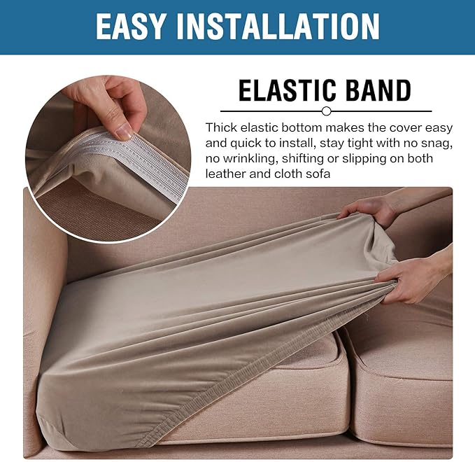 H.VERSAILTEX Velvet Stretch Couch Cushion Cover Plush Cushion Slipcover for Chair Loveseat Sofa Cushion Furniture Protector Seat Cushion Sofa Cover (3 Piece XL Sofa Cushion Covers, Taupe) - Image 4