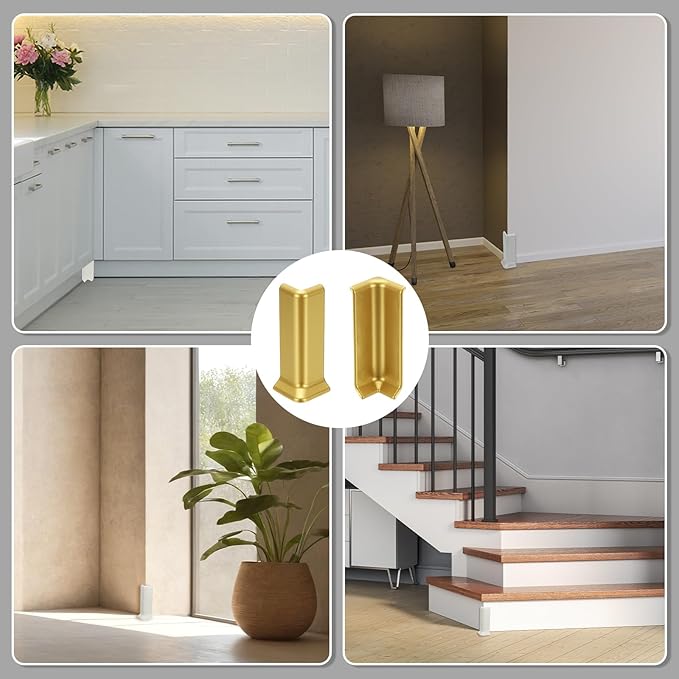 uxcell Self Adhesive Baseboard Corner Blocks, 4.07 Inch Wall Edge Corner Protector 2 Inside + 2 Outside Corners-Connector for Wall Floor Furniture Edge(Gold) - Image 7