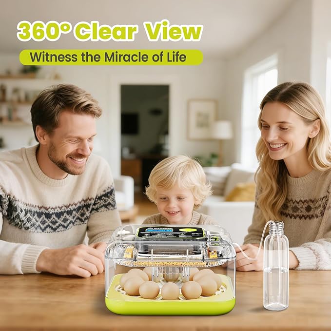 Egg Incubators for Hatching Eggs, 12 Egg Incubator with Automatic Egg Turning and Humidity Control, Incubator for Chicken/Quail/Duck Eggs with Temperature Control/LED Egg Candler, 360 Degree View - Image 6