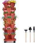 DUNCHATY Stackable Planters 7 Tier Vertical Garden Planting Tower Planters Strawberry, Herb, Flower, and Vegetable Planter Indoor Outdoor Gardening Pots with Removable Wheels and Tools by DUNCHATY