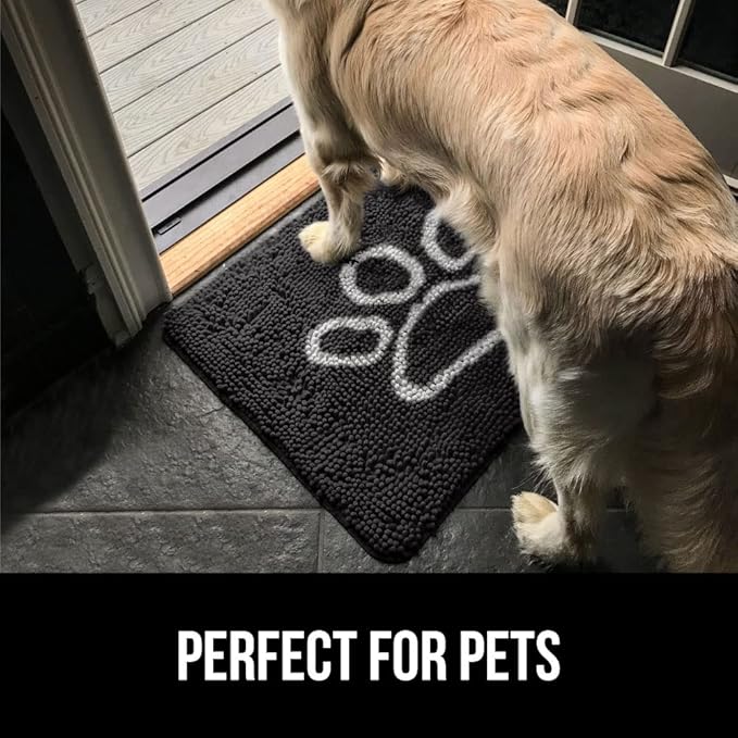 GORILLA GRIP SOAKSTOPPER Dog Door Mat, Machine Washable Rug Absorbent Doormat Captures Moisture Mud Dirt, Quick Dry Soft Chenille Entryway Rugs Indoor Entrance Mats for Dog Paws, 24x17 Black White - Image 6