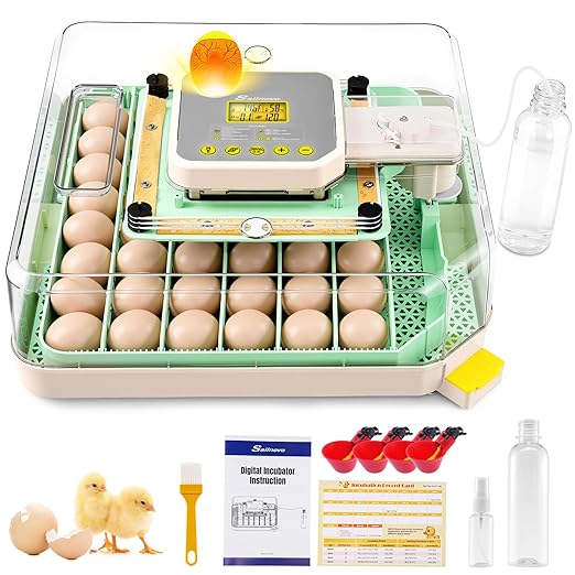Sailnovo 48 Egg Incubator for Hatching Eggs with Auto Egg Turning, Precise Temp & Humidity Control, 360°Viewing, Egg Candler, Incubator for Chicken Eggs/Duck/Quail,Ideal for Farm/School/Lab,Green by Sailnovo