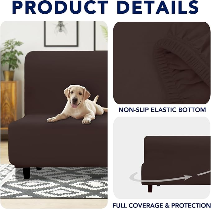 PureFit 100% Dual Waterproof Futon Cover - Stretch Non Slip Fleece Sofa Covers, Washable, Leakproof Furniture Protector for Kids, Pets, Dogs (Chocolate) - Image 4