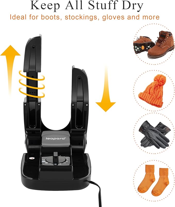 Boot Dryer Shoe Dryer with Timer, leapara Heat Blower Warmer for Work Boots, Gloves, Sweaty Feet, Sneaker, Portable Dryer with Foldable Rack (110V) - Image 5