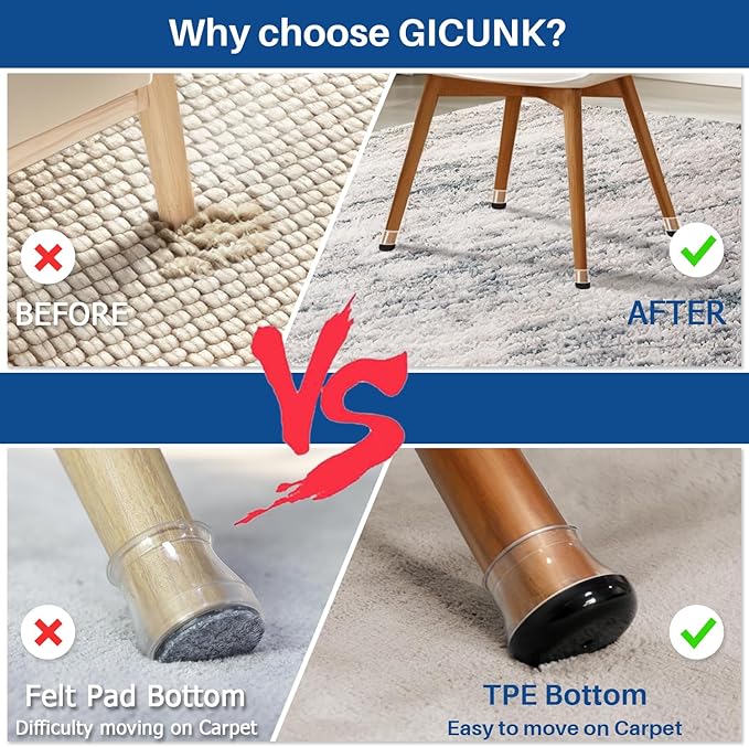 28 Pcs Chair Leg Sliders for Carpet, Round Chair Glides, Silicone Furniture Leg Protectors Caps, Carpet Protectors Table Feet Covers Cups, Teflon Furniture Pads Sliders (Fit:13/16" ~ 1-3/16") - Image 4