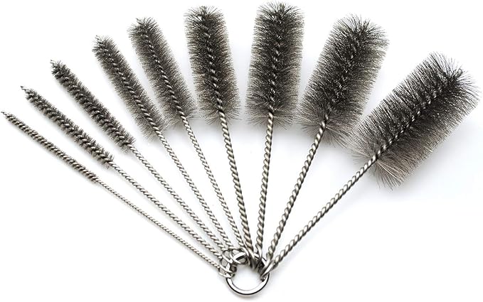 Pipe Cleaning Brush Set Stainless Steel Bristles, Stainless Steel Pipe Brush Steel Bottle Brush 9 Piece Variety Pack for Auto Parts, Bottles, Tubes, Etc. by Ctsyuqoo