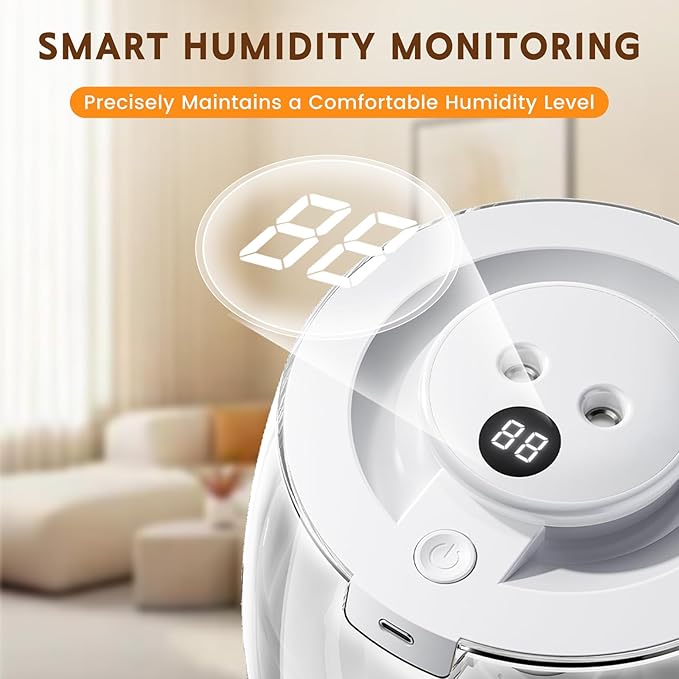 Humidifiers for Bedroom, 3 L Cool Mist Top-Fill 40H Super Long Time, 23dB Quiet, Baby Humidifier, Oil Diffuser for Large Room, Plants, Nursery, Office, 7 Color Light Ultrasonic (white) - Image 6