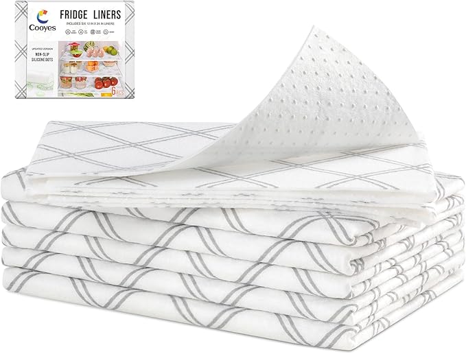 Cooyes 6pcs 12" x 24" Refrigerator Drawer Liners, Fridge Organizers and Storage, Washable Absorbent Fridge Bin Liners, Refrigerator Shelf Mats Air Circulating Non-Slip Non-Adhesive by Cooyes