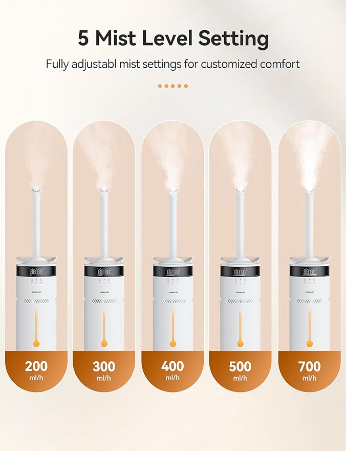 VAGKRI 18L Humidifier Large Room, for 2000 sq ft whole house humidifiers, 5 Mist Levels, 24H Timer, Auto Mode, Top Fill With 2 Extended Tube Quiet Cool Mist Humidifiers for Bedroom Home Baby Plant - Image 4