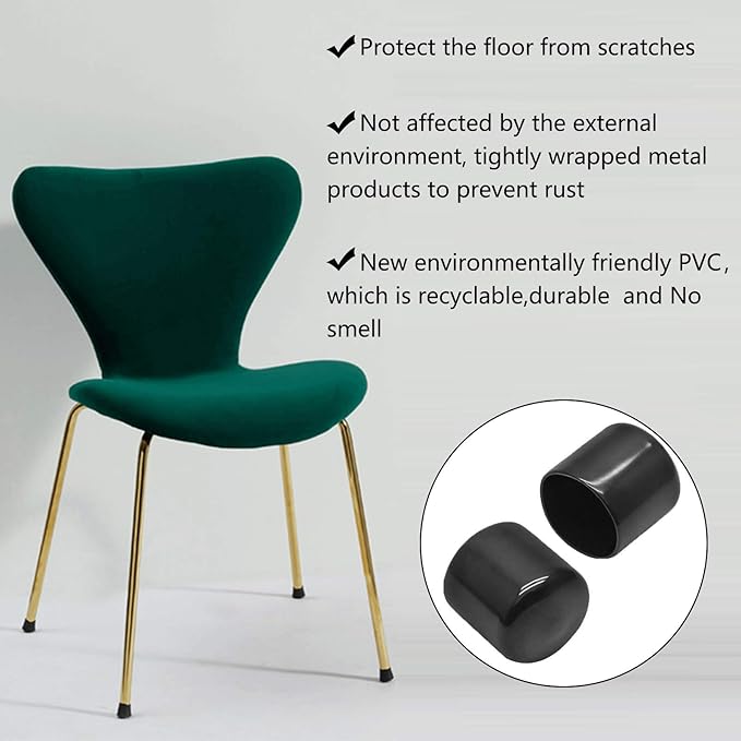 12Pcs Round Rubber End Caps 1-3/4" (45mm) ID Vinyl Flexible Bolt Chair Foot Covers Screw Thread Chair Leg Protectors for Round Tubing Bolt Desk Chair Leg (Black) - Image 5
