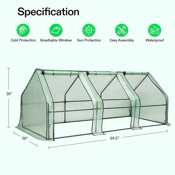 VIVOSUN Portable Mini Greenhouse 94.5x36x36-Inch Tunnels, PE Cover with Roll-up Zipper Door, for Indoor Outdoor or Garden Plant Growing - Image 2