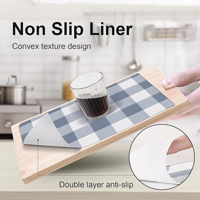 Shelf Drawer Liner for Kitchen Cabinets Non-Adhesive, 17.5IN x 10FT Non-Slip Strong Grip Thickened Gingham Cabinet Liners for Shelves, Dresser, Cupboard, Pantry, Tool Box, Bathroom Drawers, Blue/White - Image 2