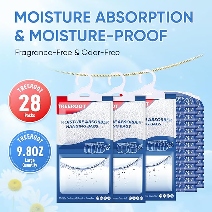 28 Pack Moisture Absorbers for Closet, 9.8OZ Hanging Closet Dehumidifier Bags, Hanging Humidity Absorber in Wardrobes, Kitchens and Bathrooms - Image 2