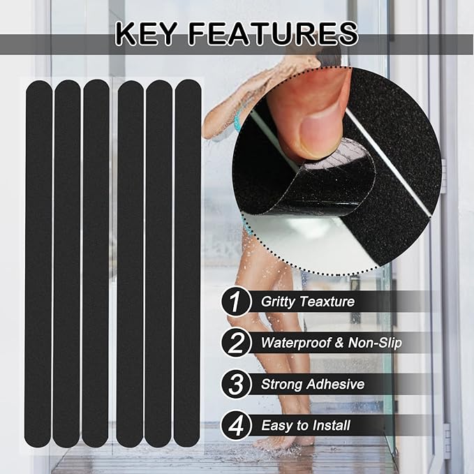 S&X Non Slip Safety Stickers,Gritty Textured Slip-Resistant Treads,0.75-Inch by 11-Inch,12 Strips Per Pack (Black) - Image 3