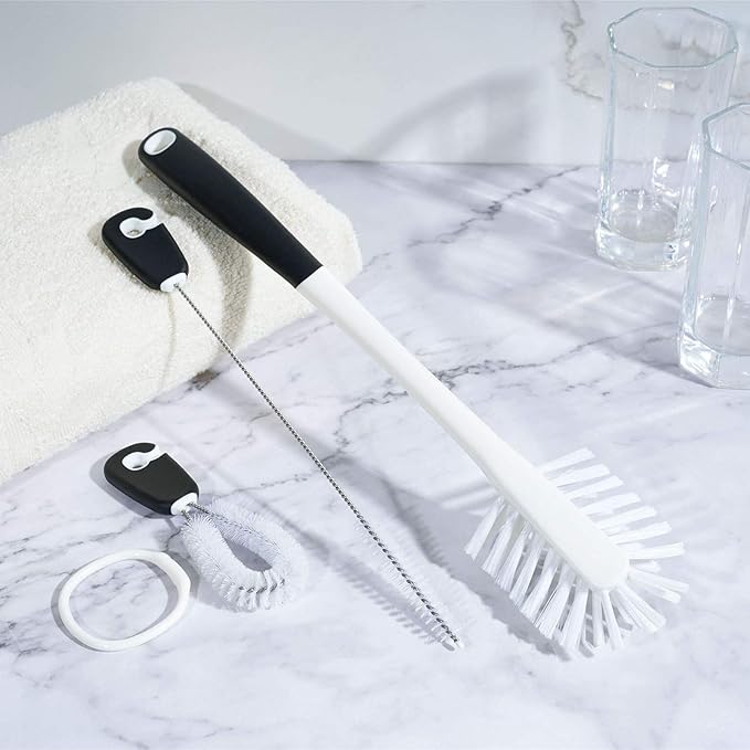 3-in-1 Water Bottle Cleaning Brush Set - Long Handle Scrubbing Brush for Tumbler, Straw, Baby Bottles, Drinking Glasses, White - Image 5