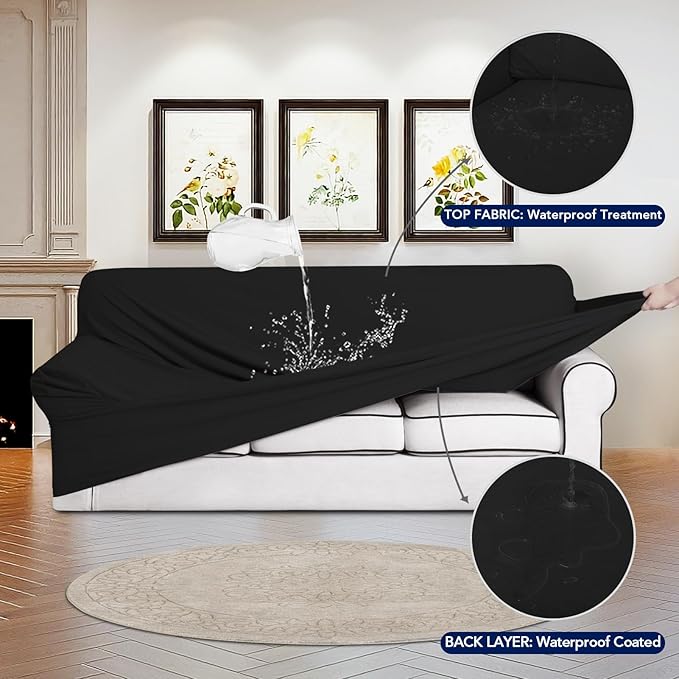 PureFit 100% Dual Waterproof Couch Cover Slipcovers for Couches and Sofas - Stretch Non Slip Fleece Sofa Covers Washable, Leakproof Furniture Protector for Kids, Pets, Dog (Sofa, Black) - Image 3