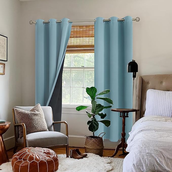 BGment Thermal Insulated 100% Blackout Curtains for Bedroom with Black Liner, Double Layer Full Room Darkening Noise Reducing Grommet Curtain (42 x 84 Inch, Greyish Blue, 2 Panels) - Image 2