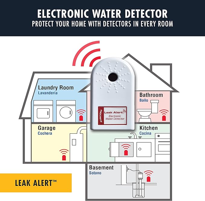 Zircon Leak Alert Water Leak Detector & Flood Sensor Alarm/Water Leak Sensor with Dual Leak Alarms 90dB Audio/Battery Powered (Contractor 8 Pack) Batteries Not Incuded,72309,White - Image 3