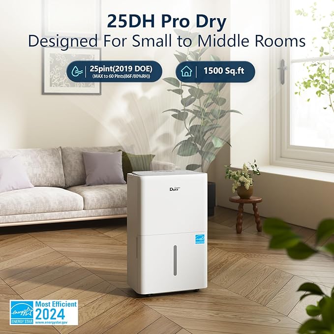 DuraComfort Dehumidifier for Basement up to 2,500 Sq Ft, 2025 Energy Star, Max to 35 Pints/Day Quiet Dehumidifier with Drain Hose, Smart Humidistat & Timer for Home, Bedroom & Bathroom - Image 5