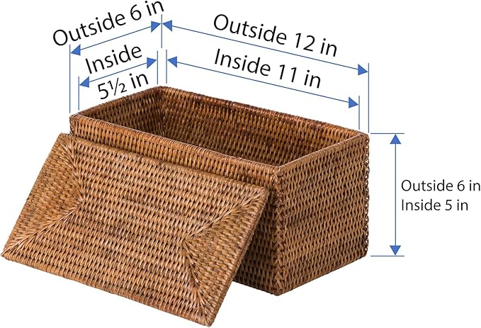 KOUBOO La Jolla Rattan Box, Toilet Roll Storage, Storage Boxes, Rattan Basket Decorative Boxes, Storage Container, Rectangular, Honey - Brown - Image 4