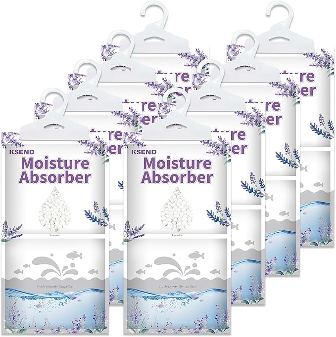 Moisture Absorbers 8 Packs - 9.8 oz Dehumidifier Bags, Portable Moisture Hanging Bags for Closet, Bathroom and Kitchen, Lavender Scent, 11.8" x 6.3" by Ksend