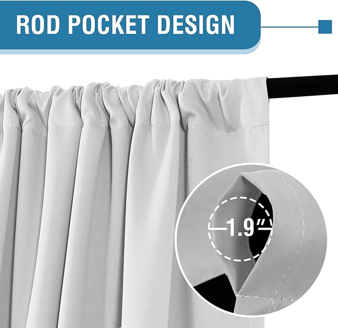 H.VERSAILTEX 100% Blackout Curtains for Bedroom Short Curtain Half 2 Panels Window Curtains for Kitchen, Privacy Energy Saving Curtain Tiers for Bathroom Shades, W 42 x L 36 inch, Greyish White - Image 3