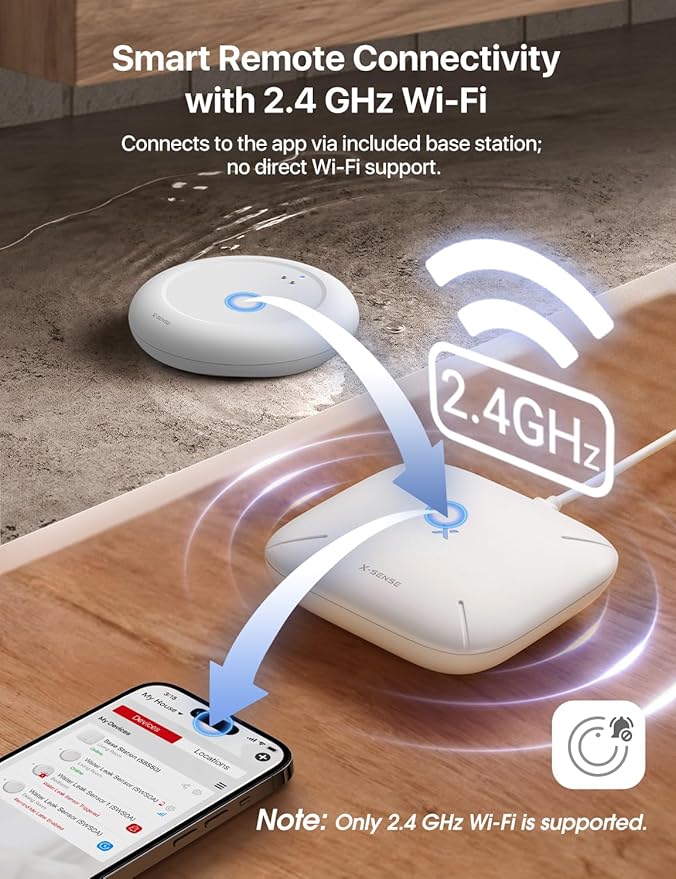 X-Sense Wi-Fi Water Leak Detector Kit, Smart Water Sensor Alarm with App Alerts and Ultra-Slim Design, Water Alarm Leak Detector for Basements, 4 Water Sensors and 1 Base Station, Model SWS0A41 - Image 4