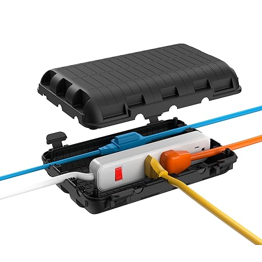 Outdoor Electrical Box(9.05x6.61x2.67inch), IP54 Waterproof Extension Cord Cover 9 Cable Entry Ports Connection Hider Box Safety Protector, Protect Plug, Holiday Light, Timer,and Power Strip, Black by logo