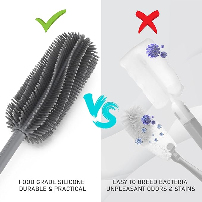 15.7" Silicone Bottle Brush, ddLUCK Water Bottle Cleaner Brush for Stanley, Hydroflasks, Glass, Thermos Sports Bottle, Vase and Glassware, Bottle Brush Cleaner for Small Narrow Neck Containers (Gray) - Image 5