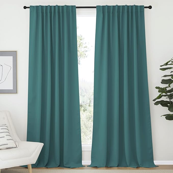 NICETOWN Living Room Blackout Draperies - (Sea Teal Color) W70 x L95, 2 Pieces, Room Darkening Window Blackout Drape Panels by NICETOWN