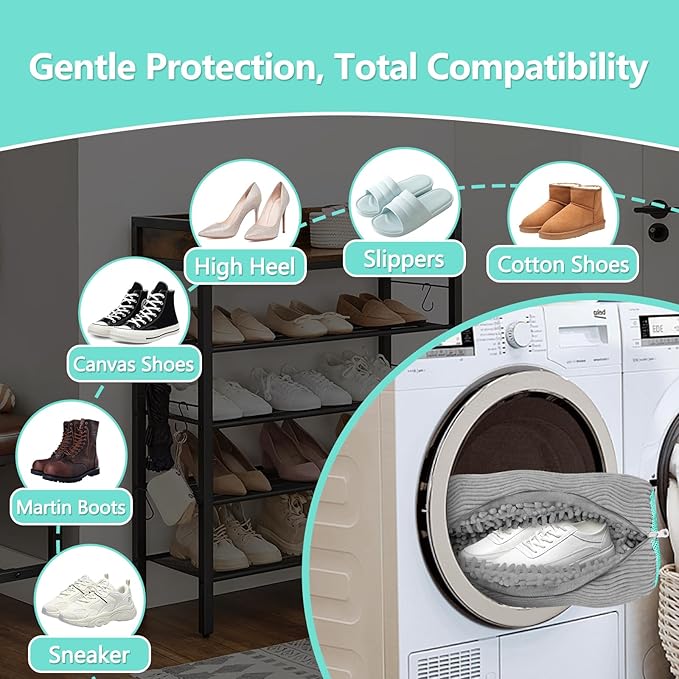 Shoe Washing Machine Bag, Shoe Cleaning Bag, Reusable Laundry Shoes Bag for Washer & Dryer Cleans & Protects All Shoes Types 2PCS (Grey) - Image 4