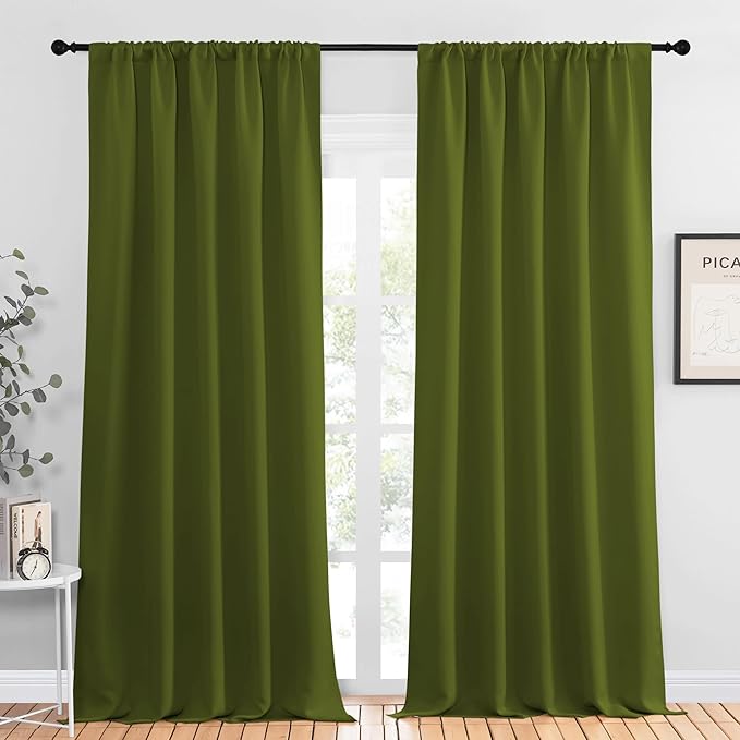 NICETOWN Blackout Curtains for Living Curtains, Olive, 2 Panels, 52 by 95, Room Darkening Window Curtain Panels, Easy-Care Solid Thermal Insulated Draperies/Drapes for Daughter Room by NICETOWN