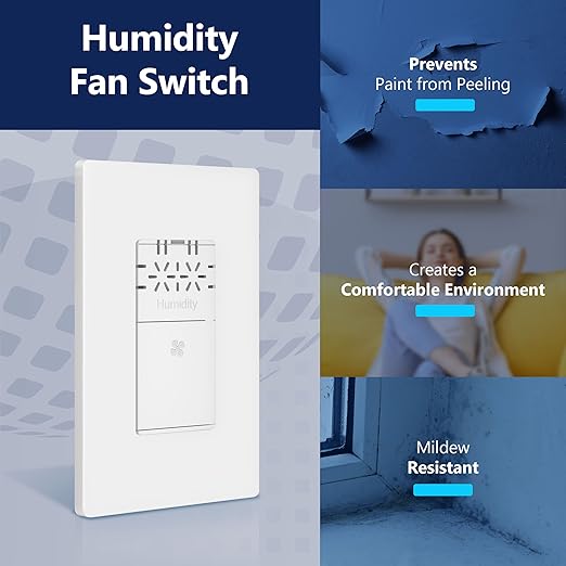 LIDER No Neutral Wire Required Humidity Sensor Switch, Automatic Humidity Detection, Air Circulator, Bathroom Fan Automated Control, Adjustable Timing, 1-Pole, UL Listed, White, Wall Plate Included - Image 8