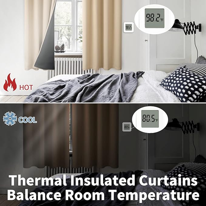 BGment Thermal Insulated 100% Blackout Curtains for Bedroom with Black Liner, Double Layer Full Room Darkening Noise Reducing Grommet Curtain (52 x 84 Inch, Beige, 2 Panels) - Image 4