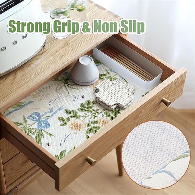 Tatyanna Drawer and Shelf Liner for Kitchen Cabinets Non Adhesive Cabinet Liners Floral Shelf Liners Strong Grip Non-Slip Drawer Liner Waterproof Easy to Clean Cupboard Dresser Liner 12IN x 10FT - Image 7